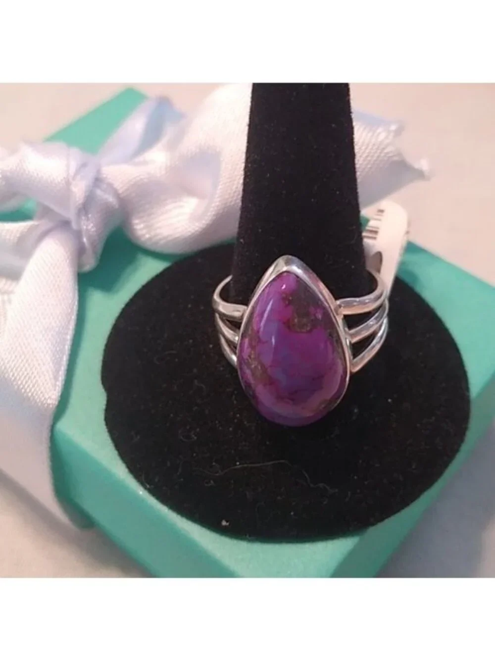 Mojave Purple Turquoise + Sterling Silver Teardrop Ring, Size 8